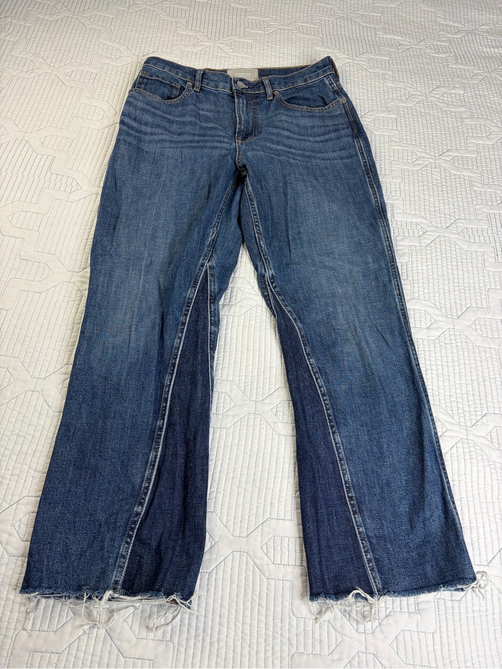 Everlane The Cheeky Bootcut Jeans Womens 28 Crop Blue Denim High Rise Raw Hem